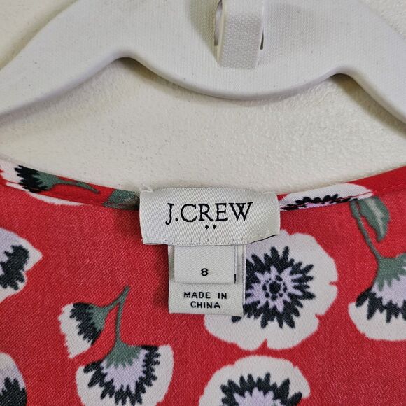 J.‎ Crew Dress 8 Wrap Day Red Floral Poppy Print Short Sleeve Tie Belted Boho - Picture 3 of 10